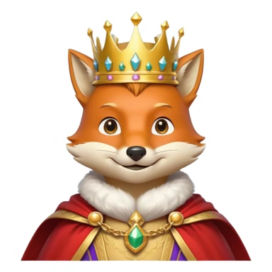 fox king portrait, head and shoulders only, elegant golden crown, noble cloak collar, clever confident smile, fantasy kingdom vibe, 3D cartoon, mobile game icon style, clean background, no text, no watermark
 sticker