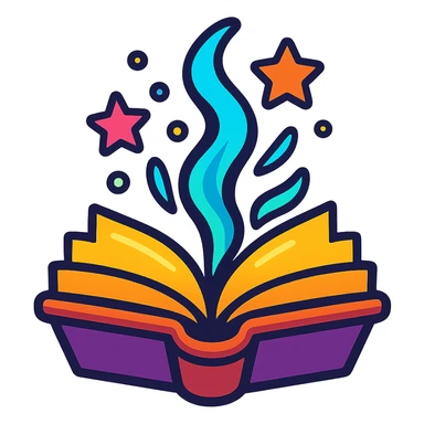 animated icon of a fantasy book opening, emitting magical energy, colorful and eye-catching sticker