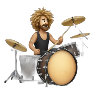 Log haired drummer on a drumkit sticker