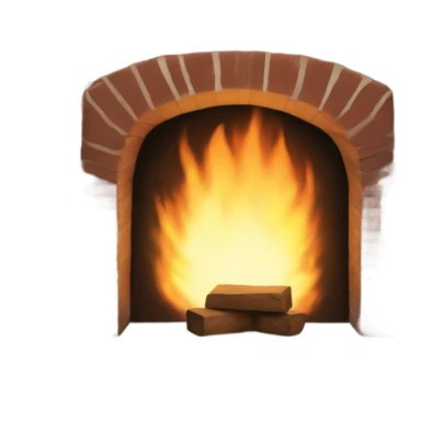 Dark brick fireplace with fire sticker