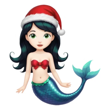black haired mermaid with christmass hat sticker