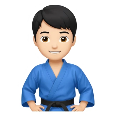 Кимоно синий для дзюдо мальчик с черными волосами все тело черный пояс     Волосы на , добрый sticker