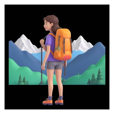 portrait of girl back packing mountains in background, close up pose sticker