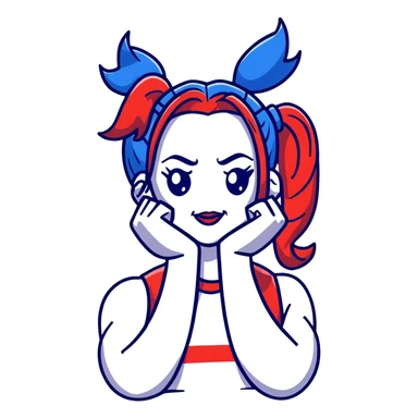 Harley Quinn style hair with red and blue ponytails sticker