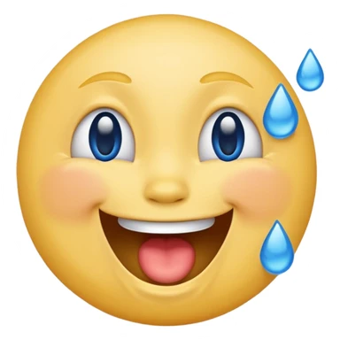Emoji, yellow round laughing face, blue tears of joy on it. 2 big blue tears on each of the 2 cheeks sticker