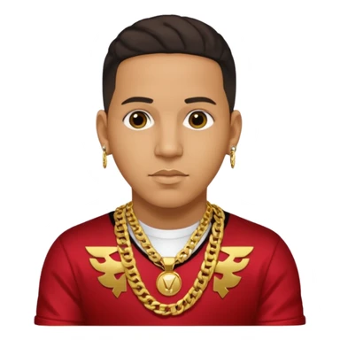 Daddy Yankee with dark brown hair, gold outfit l sticker