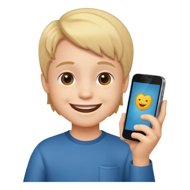 happy little kid with a phone sticker