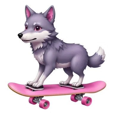 a wolf riding a pink skateboard sticker