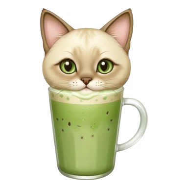 Siamese Cat holding in its paws an iced matcha latte sticker