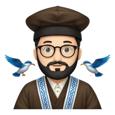 rabbi with a black hat, glasses, and blackish beard, flying to israel sticker