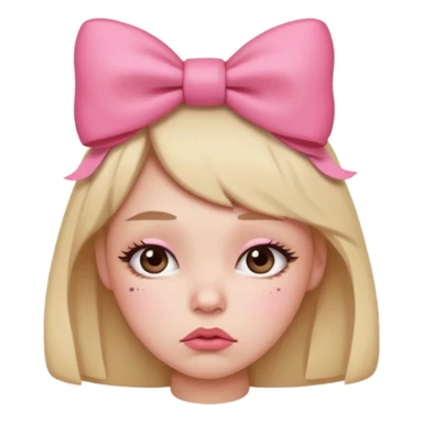 Pouting emoji with pink bow on head sticker