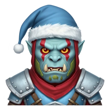 
Fantasy Christmas orc legion soldier icon, iron tundra army theme, heavy winter armor, disciplined brutal look, icy blue steel armor with deep crimson accents, frozen metal texture, cold winter atmosphere, male variant sticker