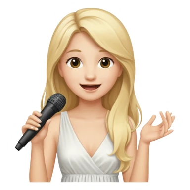 Singer Young woman – long blonde hair, around 20s, white dress, singing into mic sticker