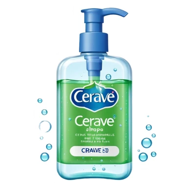 `CeraVe-shaped white rectangular pump bottle with soft green label and blue “CeraVe” stripe. Surrounded by floating water bubbles, glowing light particles, and a gentle green mist. Feels like a calm hydration spell in a bottle. Clean, glossy, emoji-style.`
 sticker