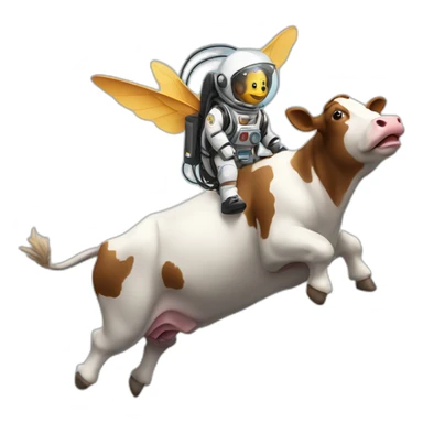 cow flying to space with a jetpack sticker