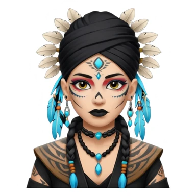 white shaman woman black clothes black accesories face tattoos sticker