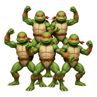 Give me a picture of 4 teenage mutant ninja turtles. Make them hold a fighting pose. sticker