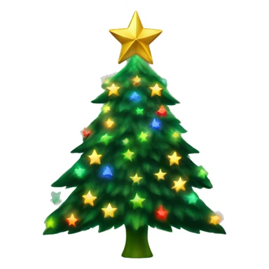 Green Christmas tree with rainbow lights and gold star on top sticker