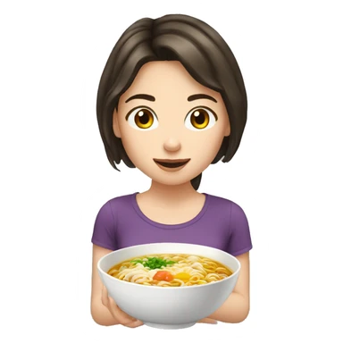brunette white girl eat ramen sticker