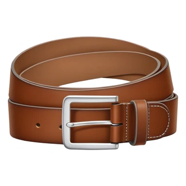 A folded brown leather belt with neat stitching and a classic silver buckle — no background, standalone sticker