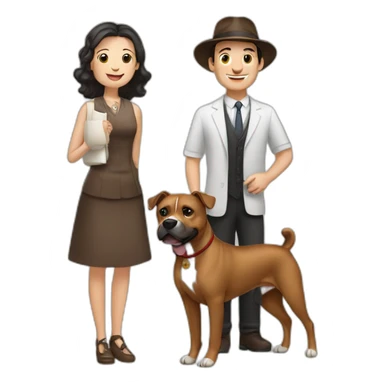 Jewish man and Chinese lady with brown Staffordshire terrier sticker