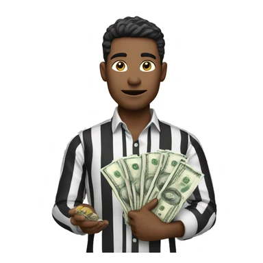 Man wearing white and black striped shirt holding money bag ￼ sticker