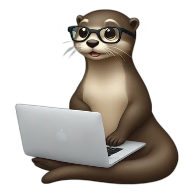 female otter with glasses use a macbook while seated against a pillow sticker