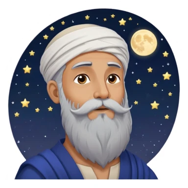 Middle Eastern sage with long beard stroking his beard while gazing up at stars in night sky sticker