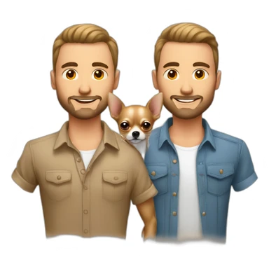 Couple hommes gay avec un chihuahua poils longs couleur sable sticker