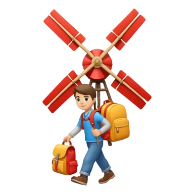 Boy carrying toy windmill backpack sticker