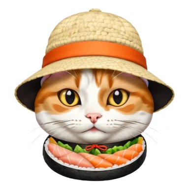 cat wearing a hat made out of sushi sticker