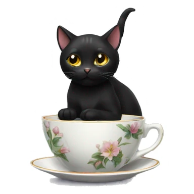 Black cat with tea cup  sticker