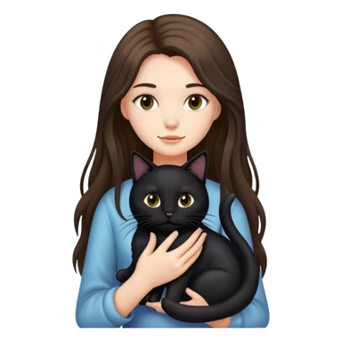Long-haired girl holding a black cat sticker