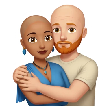 Bald white male with ginger beard and blue eyes hugging indian brown woman with short DARK black hair sticker
