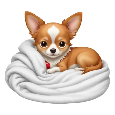 Long haired chihuahua, beige/redhaired with white chest and white socks, sleeping cutely under blanket sticker