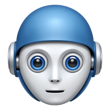 tête de robot cosmonaute bleu et blanc avec des yeux plissé bleu bleu style cartoon sticker