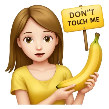 Girl with an banana in hand holding a sign that says don’t touch me  sticker