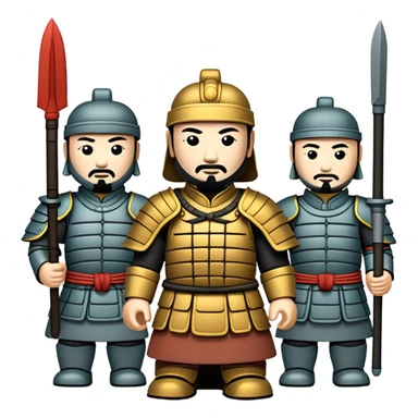 Terracotta Army Xi'an, simplified emoji style with bold outlines and bright colors, cartoon style ancient warrior statues sticker