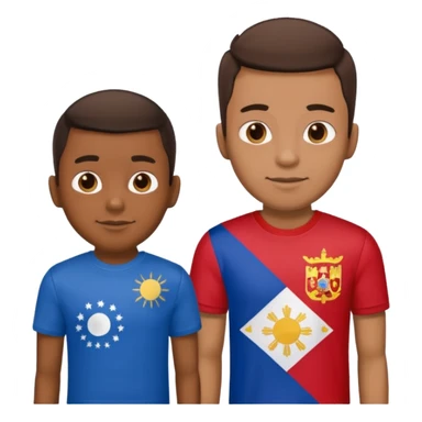 2 male Best buds , one in showing Philipines flag tshirt, one is showing Spain flag sticker