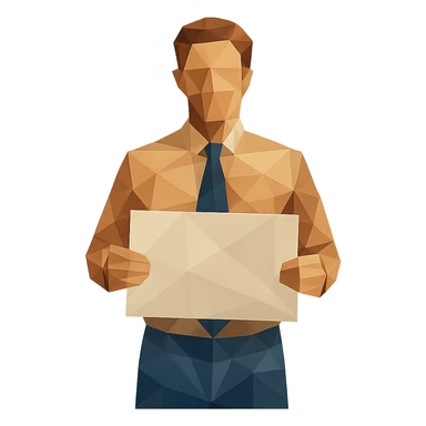 polygonal style man with a signboard, geometric shapes sticker