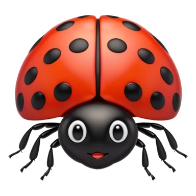 A 3D Apple-style emoji of a cute red ladybug with black spots, shiny smooth body, small antennae, and gentle light reflection on its wings. Centered, clean white background, colorful and playful design. sticker
