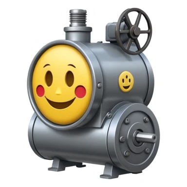 Industrial mechanical motor with a smiley face, emoji for the new electric music genre Motor breaks must be friendly and sellable must be small but clear child friendly, ready to use as a logo sticker