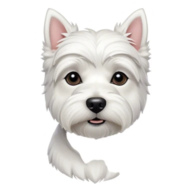 Cinematic Noble West Highland White Terrier Portrait Emoji, Poised and regal, with a compact, sturdy build and a pristine, well-groomed pure white coat, deep-set soulful dark eyes, Simplified yet sharp and sophisticated features, highly detailed, glowing with a soft, dignified glow, high shine, intelligent and loyal, stylized with an air of confidence, focused and attentive, soft glowing outline, capturing the essence of a watchful and determined companion, so majestic it feels as though it could trot out of the screen with effortless authority! sticker