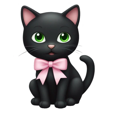 black cat with green eyes with a babypink bow on its tail sticker