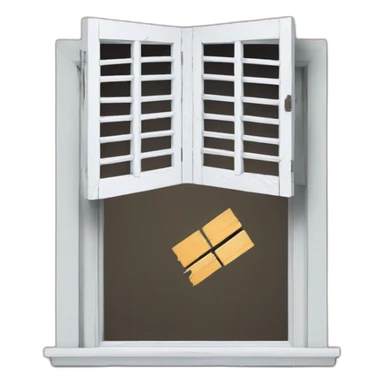 Broken window with ripped off shutters sticker