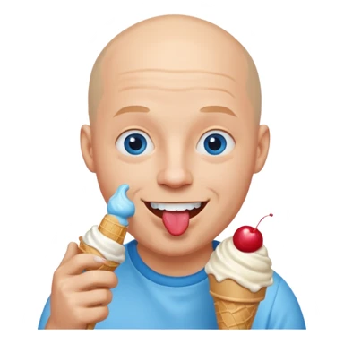 Smiling Bald man with blue eyes shoving ice cream in his mouth sticker
