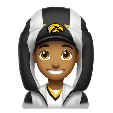 smiling boy in white shirt and Iowa Hawkeyes hat sticker