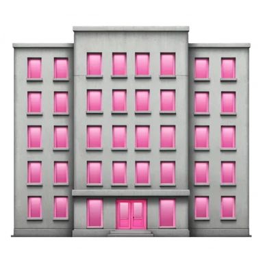 Soviet-style concrete apartment block with many normal windows and a single pink illuminated window sticker
