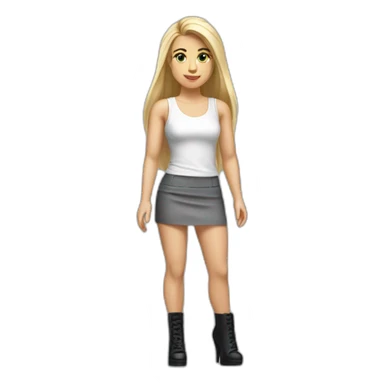 realist-caucasian-long-straight-blonde-hair-sexy-woman-white-crop-tank-top-gray-tight-mini-skirt-black-high-heel-shoes-full-bod sticker