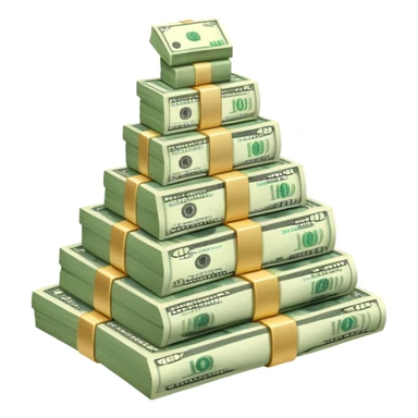 upward arrow next to gradually increasing stacks of dollar bill bundles, showing financial growth sticker